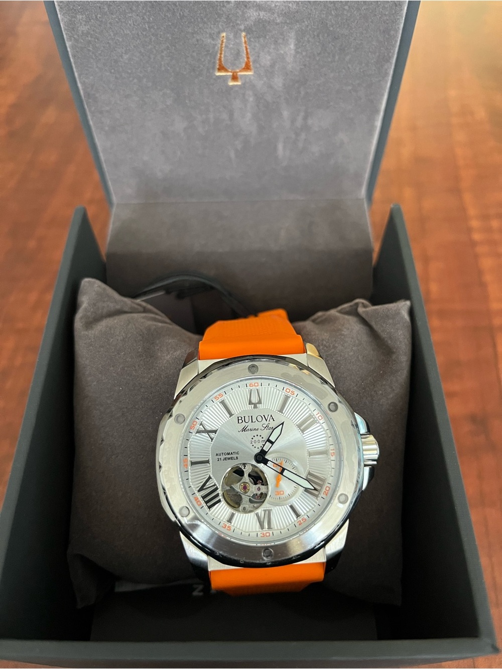 Bulova Marine Star 98A226 Automatic Men’s Watch 45mm Orange Rubber Strap NWT ⚓️